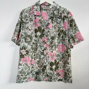 VTG 90s Floral Top Womens‎ M Pink Green Resort Cottage Granny Maximalist Boho